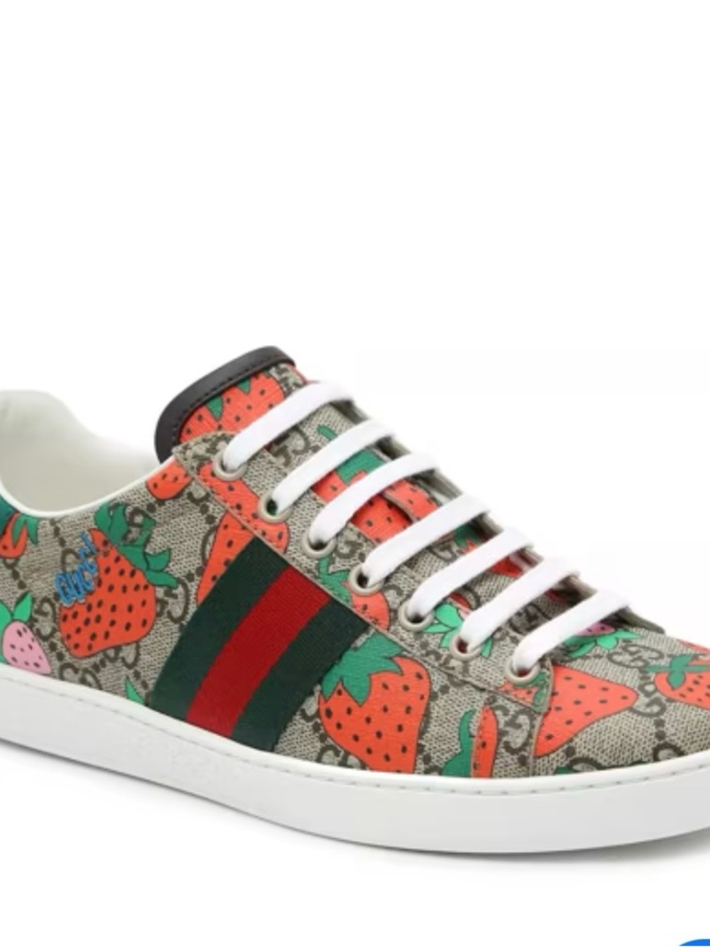 Gucci Ace Strawberry Print Leather Sneaker - Green/Red/Coral